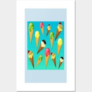 Ice Cream Cones-Blue Posters and Art